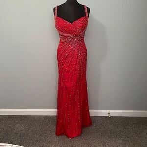 Alfred Angelo, Red Beaded Maxi Prom Dress